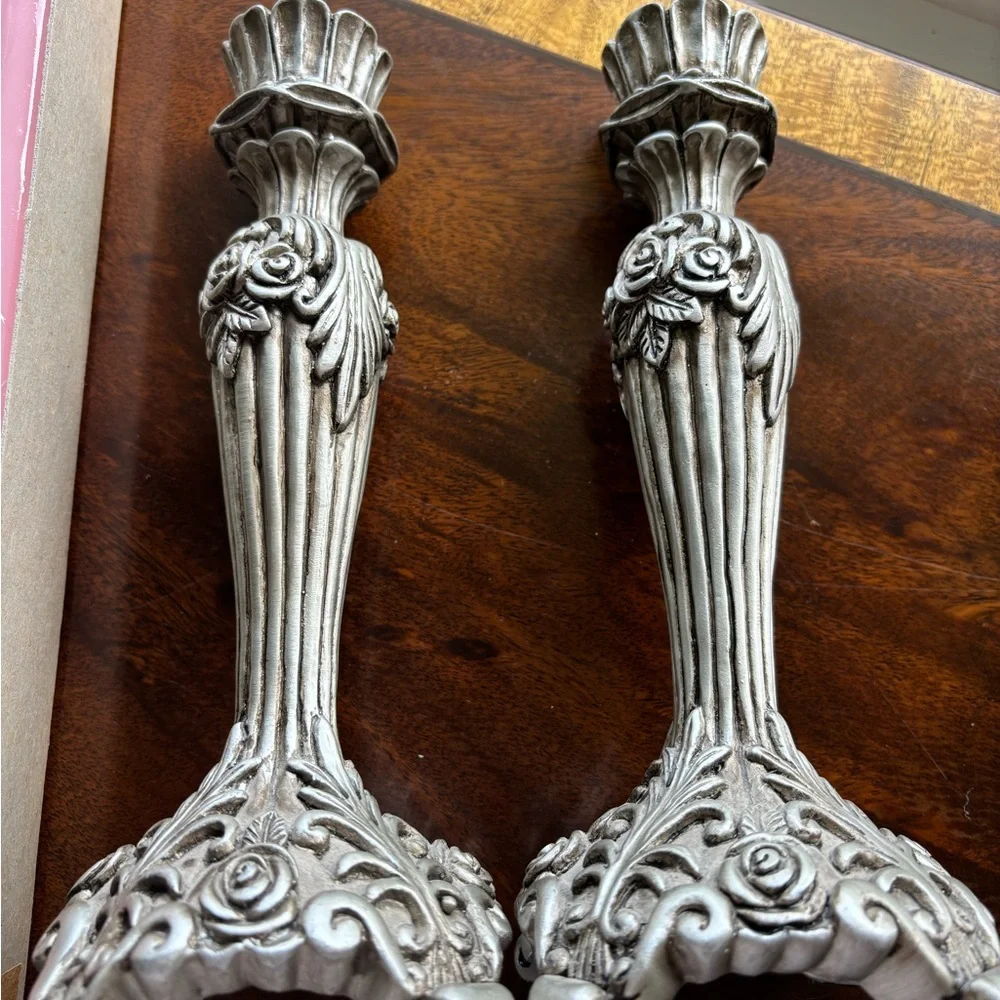 Vintage Pink Taper Candles with Silver Candle Holders